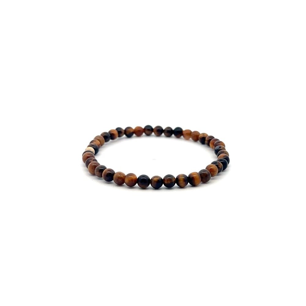Gemstones Tiger's Eye Mini 4mm Stretchable Bracelet 14k Gold Bead Charm Stardust - Picture 3 of 5